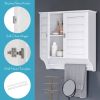 Wall Mounted Bathroom Medicine Cabinet with Louver Doors and Towel Bar in White