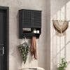 Black Wall-Mounted Bathroom Medicine Cabinet with Louver Doors and Towel Bar