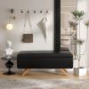 Mid-Century Modern Black Faux Leather End of Bed Storage Bench Ottoman