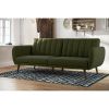 Green Linen Upholstered Futon Sofa Bed with Mid-Century Style Wooden Legs