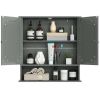 Grey Wood Bathroom Wall / Medicine Cabinet with Mirrored Doors and Shelf