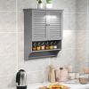 Grey Wall-Mounted Bathroom Medicine Cabinet with Louver Doors and Towel Bar