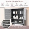 Grey Wall-Mounted Bathroom Medicine Cabinet with Louver Doors and Towel Bar