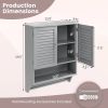 Grey Wall-Mounted Bathroom Medicine Cabinet with Louver Doors and Towel Bar