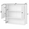 White Wall-Mount Bathroom Medicine Cabinet with Louver Doors and Storage Shelf