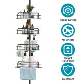 Corner Shower Caddy Tension Pole, Quick Setup, Rust-Free Bathroom Shower Organizer Corner for Bathtub Shampoo Storage, 4-Tier Adjustable Shelf