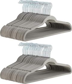 Slim, Velvet, Non-Slip, Durable Suit Clothes Hangers for Closet, Coats, Pants, Shirts, Gray/Silver, Pack of 100