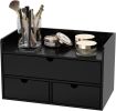 Bamboo Desk Organizer - Mini Bamboo Desk Drawer Tabletop Cosmetic Storage Organization for Office or Home Black with Shelf