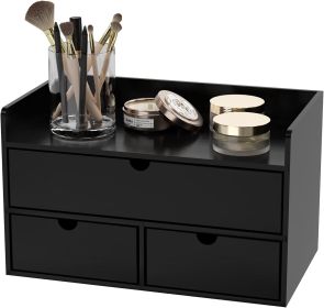 Bamboo Desk Organizer - Mini Bamboo Desk Drawer Tabletop Cosmetic Storage Organization for Office or Home Black with Shelf