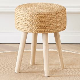 Round Ottoman Footstool Natural Seagrass Foot Stool Pouf Ottomans with Solid Wood Legs Hand Weave Hyacinth Footrest Step Stool for Living Room Balcony