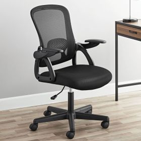 Ergonomic Mesh Back Office Chair with Flip Up Arms for Adults, Black Fabric, 275lb