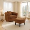 Swivel Accent Chair with Ottoman Set, Modern Chenille Barrel Armchair with Removable Back Pillow & 2 Armrest Covers for Living Room, Bedroom, Office