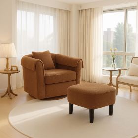 Swivel Accent Chair with Ottoman Set, Modern Chenille Barrel Armchair with Removable Back Pillow & 2 Armrest Covers for Living Room, Bedroom, Office