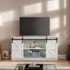 58" Farmhouse TV Stand and Entertainment Center for Televisions up to 65 Inchs,with Sliding Barn Doors and Storage Cabinets,White