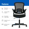 Ergonomic Mesh Back Office Chair with Flip Up Arms for Adults, Black Fabric, 275lb