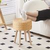 Round Ottoman Footstool Natural Seagrass Foot Stool Pouf Ottomans with Solid Wood Legs Hand Weave Hyacinth Footrest Step Stool for Living Room Balcony