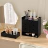 Bamboo Desk Organizer - Mini Bamboo Desk Drawer Tabletop Cosmetic Storage Organization for Office or Home Black with Shelf