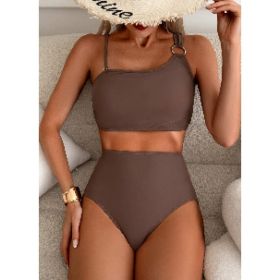 Women's 2 Piece Tummy Control Bikini Set High Waist Asymmetrical Metal Ring Swimsuit (Option: M)