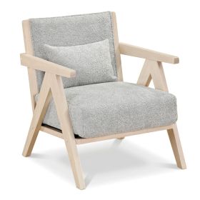 Mid-Century Modern Accent Chair Artificial Leather Sofa Chair with Rubber Wood Frame (Color: Gray)